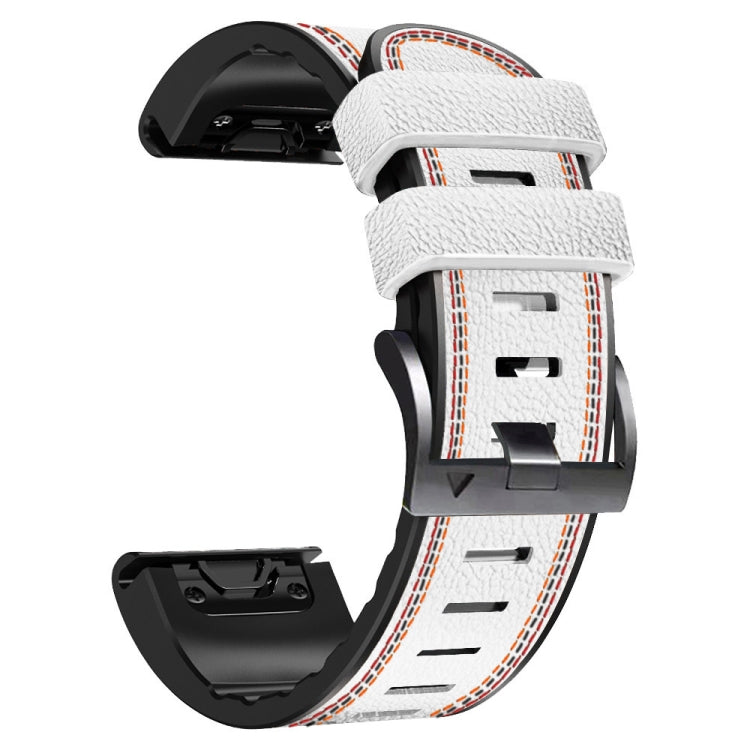 For Garmin Fenix 7X Tricolor Stitching Silicone Leather Watch Band(White) by bashfashion