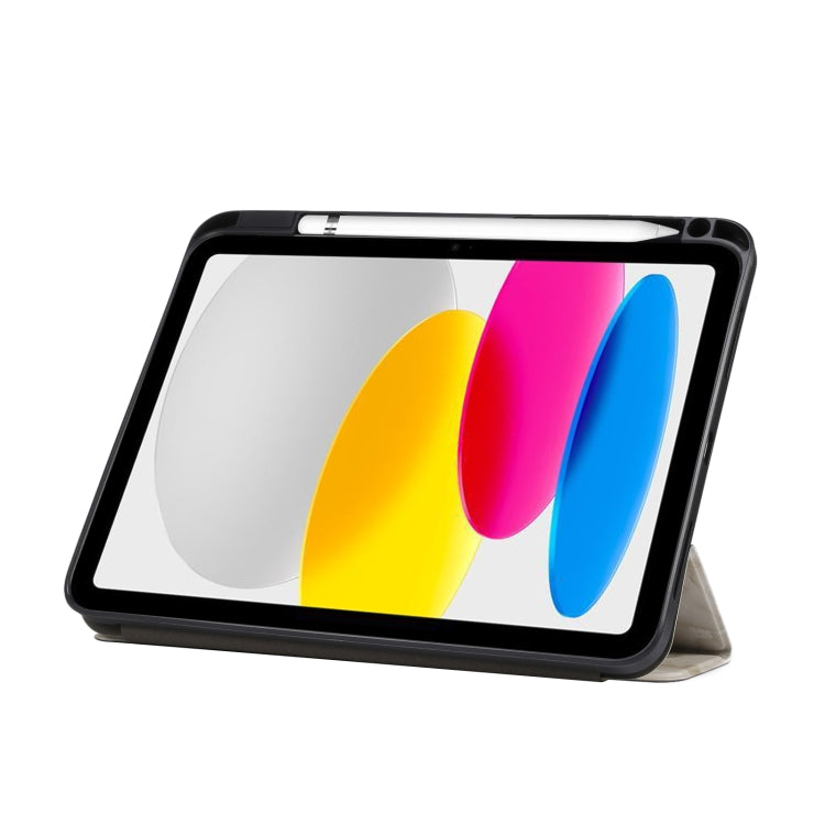 For iPad 2025 / 2022 Three-fold Marble Texture Protective Tablet Case with Pen Slot(Smoky Gray) by bashfashion