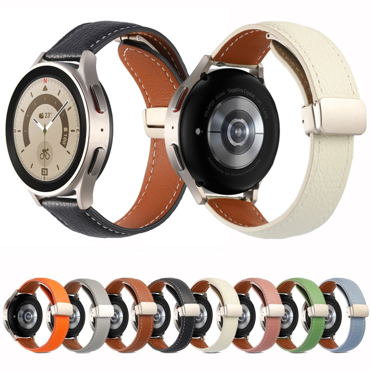 For Samsung Galaxy Watch 5 Folding Buckle Genuine Leather Watch Band(Off White) by bashfashion