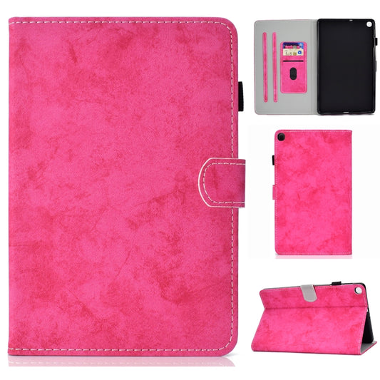 For Galaxy Tab S6 Lite Sewing Thread Horizontal Solid Color Flat Leather Case with Sleep Function & Pen Cover & Anti Skid Strip & Card Slot & Holder(Rose Red) by bashfashion