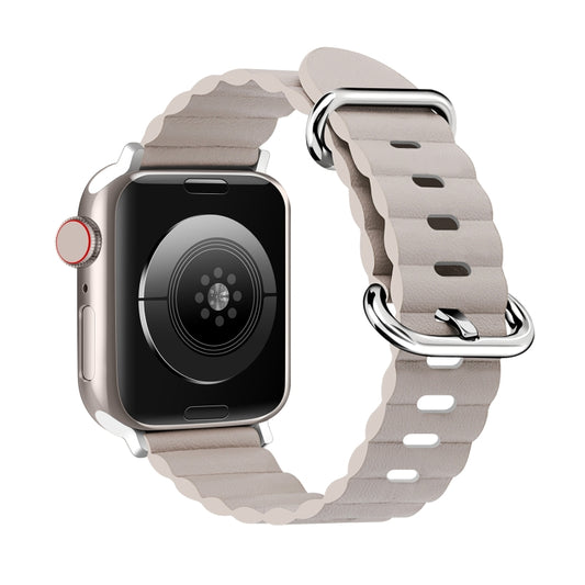 Ocean Style Leather Watch Strap For Apple Watch Ultra 49mm / Series 8&7 45mm / SE 2&6&SE&5&4 44mm / 3&2&1 42mm(Starlight) by bashfashion