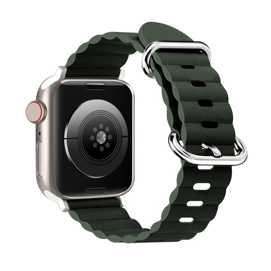 Ocean Style Leather Watch Strap For Apple Watch Ultra 49mm / Series 8&7 45mm / SE 2&6&SE&5&4 44mm / 3&2&1 42mm(Pine Forest Green) by bashfashion
