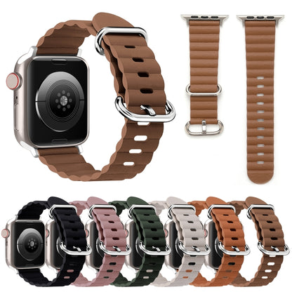 Ocean Style Leather Watch Strap For Apple Watch Ultra 49mm / Series 8&7 45mm / SE 2&6&SE&5&4 44mm / 3&2&1 42mm(Golden Brown) by bashfashion