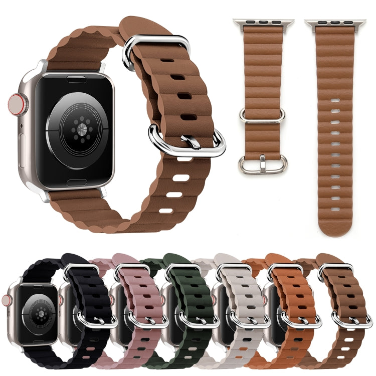 Ocean Style Leather Watch Strap For Apple Watch Ultra 49mm / Series 8&7 45mm / SE 2&6&SE&5&4 44mm / 3&2&1 42mm(Rouge) by bashfashion