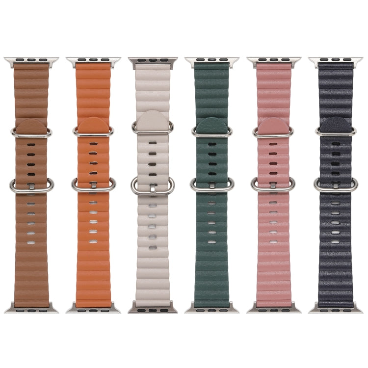 Ocean Style Leather Watch Strap For Apple Watch Ultra 49mm / Series 8&7 45mm / SE 2&6&SE&5&4 44mm / 3&2&1 42mm(Rouge) by bashfashion