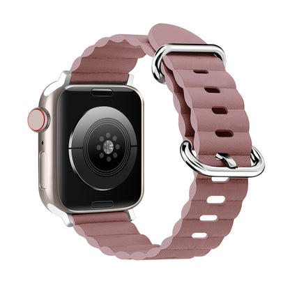 Ocean Style Leather Watch Strap For Apple Watch Series 8&7 41mm / SE 2&6&SE&5&4 40mm / 3&2&1 38mm(Rouge) by bashfashion