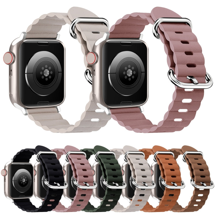 Ocean Style Leather Watch Strap For Apple Watch Series 8&7 41mm / SE 2&6&SE&5&4 40mm / 3&2&1 38mm(Pine Forest Green) by bashfashion