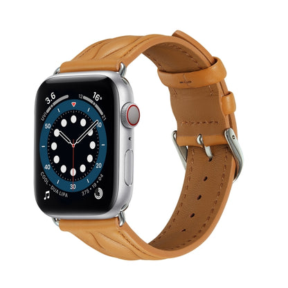 Hyperbolic Wave Leather Strap For Apple Watch Series 8&7 41mm / SE 2&6&SE&5&4 40mm / 3&2&1 38mm(Khaki) by bashfashion