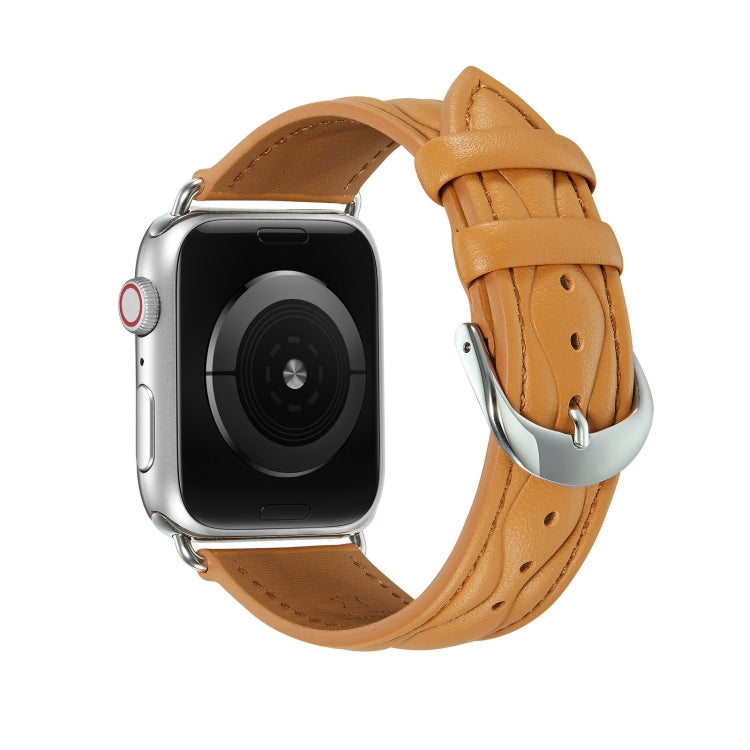 Hyperbolic Wave Leather Strap For Apple Watch Series 8&7 41mm / SE 2&6&SE&5&4 40mm / 3&2&1 38mm(Khaki) by bashfashion