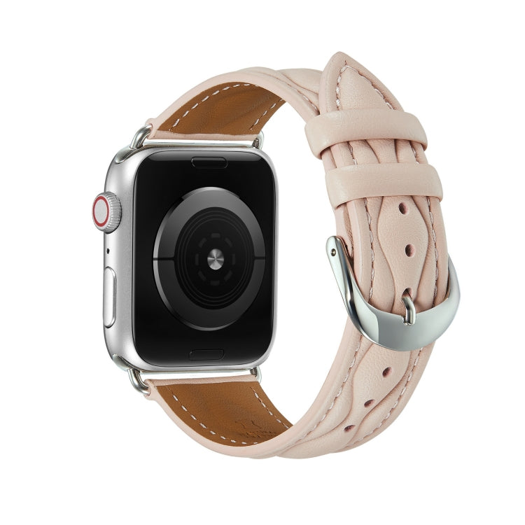 Hyperbolic Wave Leather Strap For Apple Watch Series 8&7 41mm / SE 2&6&SE&5&4 40mm / 3&2&1 38mm(Soft Pink) by bashfashion