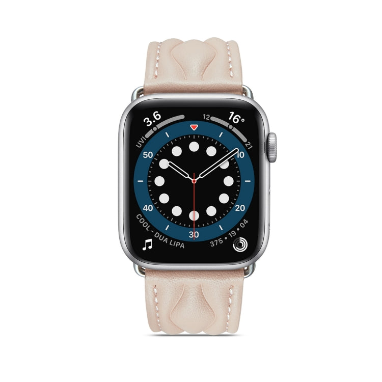 Hyperbolic Wave Leather Strap For Apple Watch Series 8&7 41mm / SE 2&6&SE&5&4 40mm / 3&2&1 38mm(Soft Pink) by bashfashion