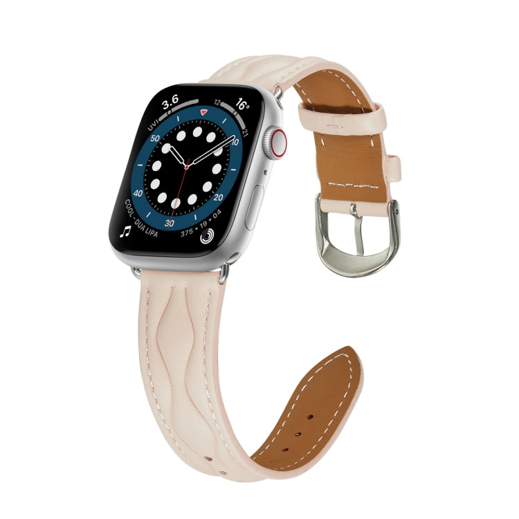 Hyperbolic Wave Leather Strap For Apple Watch Series 8&7 41mm / SE 2&6&SE&5&4 40mm / 3&2&1 38mm(Soft Pink) by bashfashion