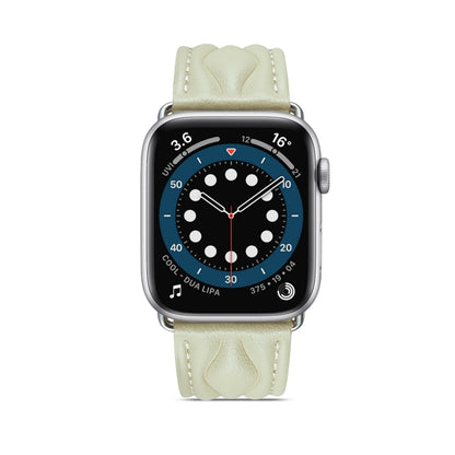 Hyperbolic Wave Leather Strap For Apple Watch Series 8&7 41mm / SE 2&6&SE&5&4 40mm / 3&2&1 38mm(Beige) by bashfashion