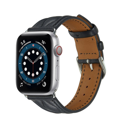 Hyperbolic Wave Leather Strap For Apple Watch Series 8&7 41mm / SE 2&6&SE&5&4 40mm / 3&2&1 38mm(Black) by bashfashion