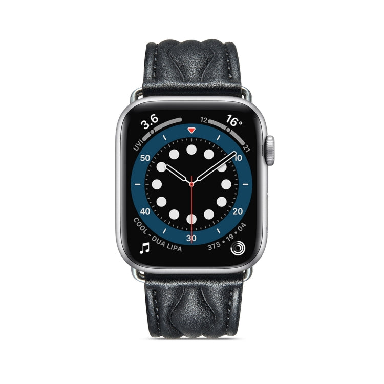 Hyperbolic Wave Leather Strap For Apple Watch Series 8&7 41mm / SE 2&6&SE&5&4 40mm / 3&2&1 38mm(Black) by bashfashion