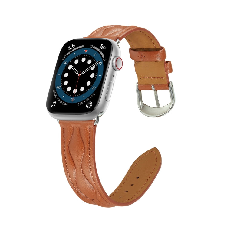 Hyperbolic Wave Leather Strap For Apple Watch Series 8&7 41mm / SE 2&6&SE&5&4 40mm / 3&2&1 38mm(Brown) by bashfashion