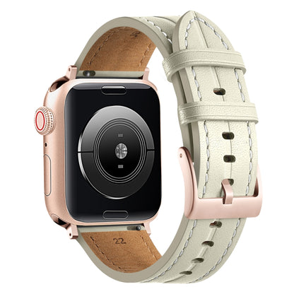 Fluted Leather Strap For Apple Watch Series 8&7 41mm / SE 2&6&SE&5&4 40mm / 3&2&1 38mm(Off White) by bashfashion