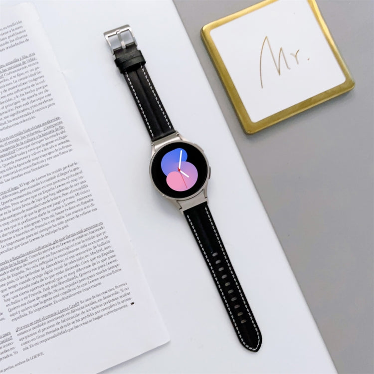 For Samsung Galaxy Watch5 40mm / 44mm Grooved Genuine Leather Watch Band(Black) by bashfashion