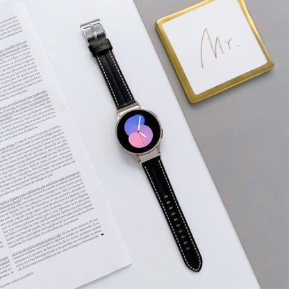 For Samsung Galaxy Watch5 40mm / 44mm Grooved Genuine Leather Watch Band(Black) by bashfashion