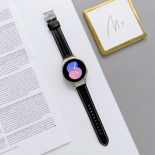 For Samsung Galaxy Watch5 40mm / 44mm Grooved Genuine Leather Watch Band(Black) by bashfashion