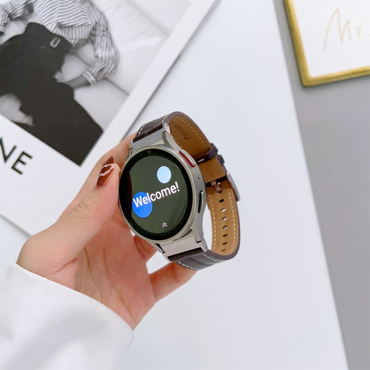 For Samsung Galaxy Watch5 40mm / 44mm Grooved Genuine Leather Watch Band(Black) by bashfashion