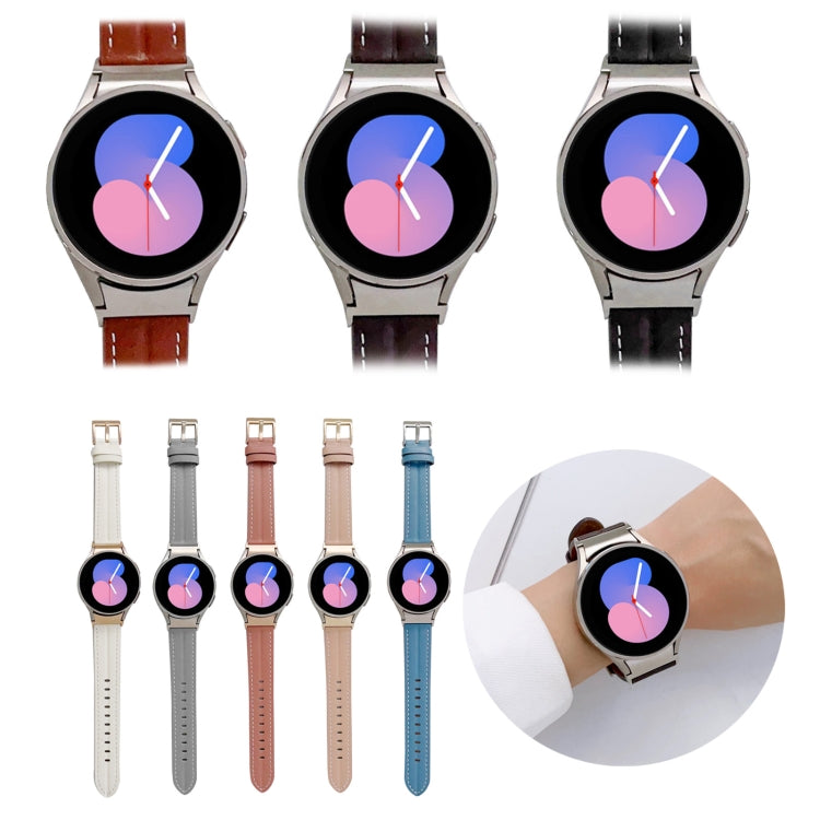 For Samsung Galaxy Watch5 40mm / 44mm Grooved Genuine Leather Watch Band(Black) by bashfashion