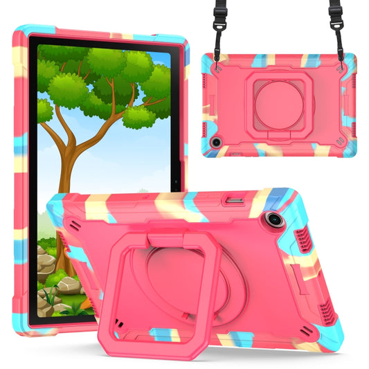 For Samsung Galaxy Tab A8 10.5 2021 Silicone + PC Bracelet Holder Tablet Case(Camouflage + Rose Red) by bashfashion