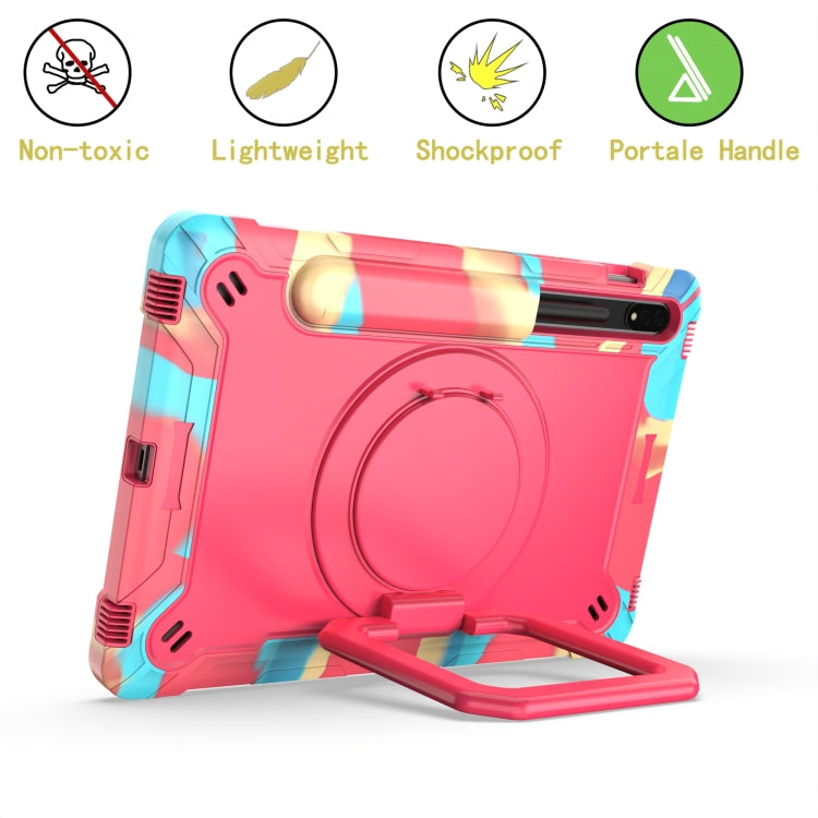 For Samsung Galaxy Tab S7 / S8 Silicone + PC Bracelet Holder Tablet Case(Camouflage + Rose Red) by bashfashion