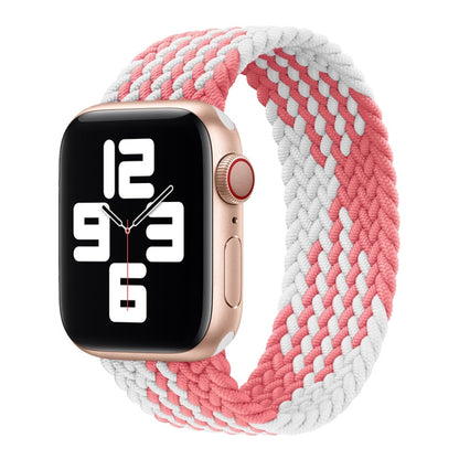 Nylon Single-turn Braided Watch Band For Apple Watch Ultra 49mm&Watch Ultra 2 49mm / Series 9&8&7 45mm / SE 3&SE 2&6&SE&5&4 44mm / 3&2&1 42mm, Length:135mm(Z Pink White) by bashfashion