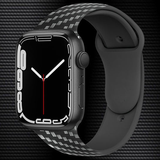 Carbon Fiber Silicone Strap For Apple Watch Series 9&8&7 41mm / SE 3&SE 2&6&SE&5&4 40mm / 3&2&1 38mm by bashfashion
