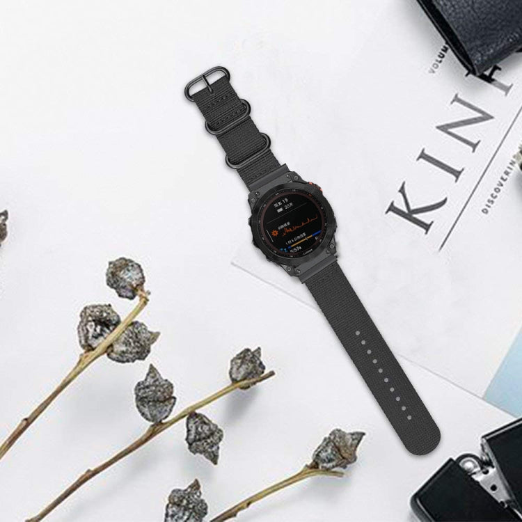 For Garmin Fenix 7 Three-ring Steel Buckle Nylon Watch Band(Black) by bashfashion