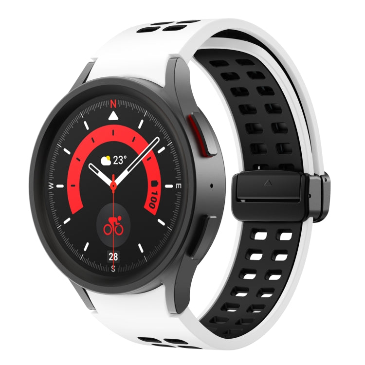 For Samsung Galaxy Watch5 Pro Double-row Hole Folding Buckle Silicone Watch Band(White Black) by bashfashion
