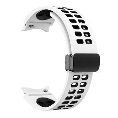 For Samsung Galaxy Watch5 Pro Double-row Hole Folding Buckle Silicone Watch Band(White Black) by bashfashion