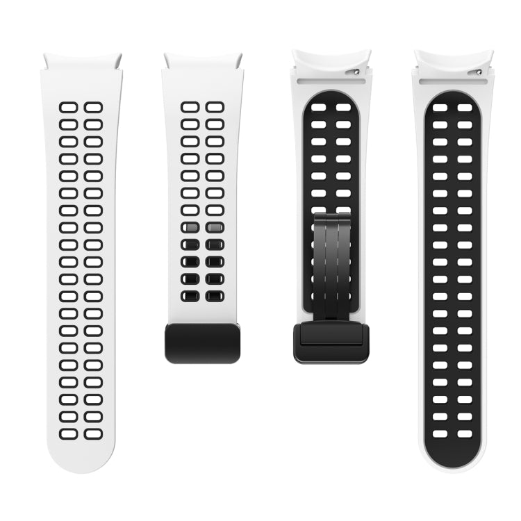 For Samsung Galaxy Watch5 Pro Double-row Hole Folding Buckle Silicone Watch Band(White Black) by bashfashion