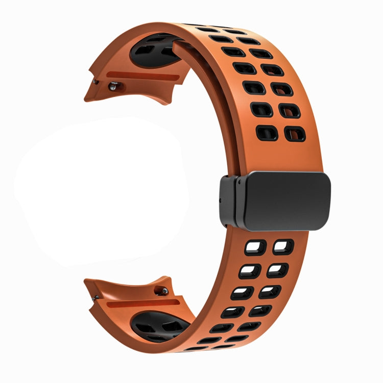 For Samsung Galaxy Watch5 Pro Double-row Hole Folding Buckle Silicone Watch Band(Orange Black) by bashfashion