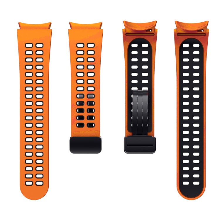 For Samsung Galaxy Watch5 Pro Double-row Hole Folding Buckle Silicone Watch Band(Orange Black) by bashfashion