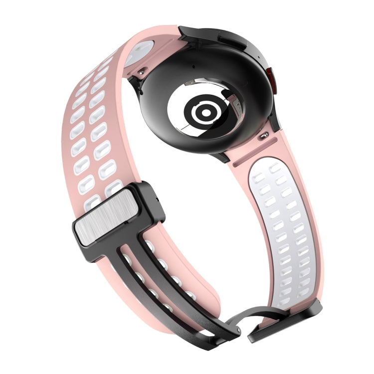 For Samsung Galaxy Watch5 Pro Double-row Hole Folding Buckle Silicone Watch Band(Pink White) by bashfashion