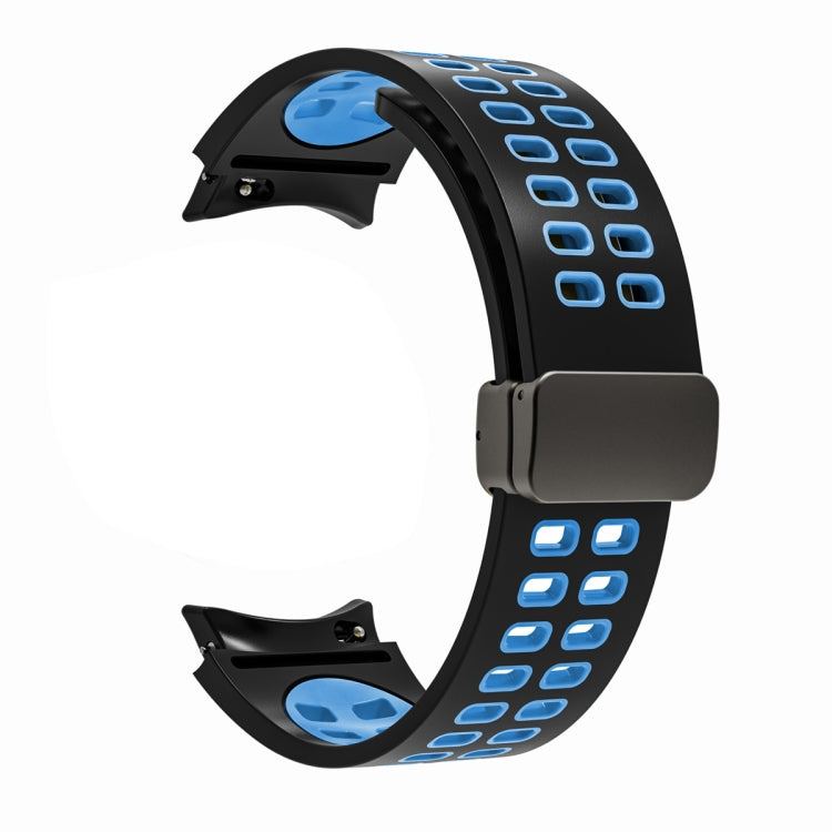 For Samsung Galaxy Watch5 Pro Double-row Hole Folding Buckle Silicone Watch Band(Black Sky Blue) by bashfashion
