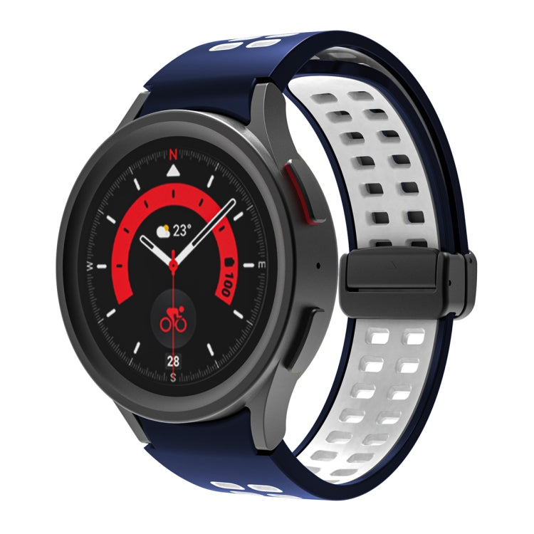 For Samsung Galaxy Watch5 Pro Double-row Hole Folding Buckle Silicone Watch Band(Blue White) by bashfashion