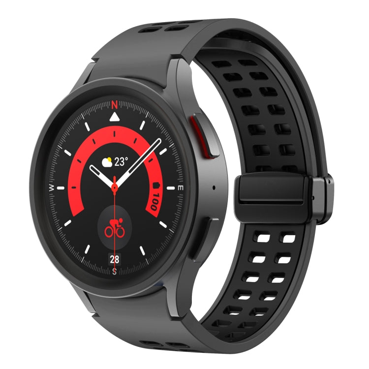 For Samsung Galaxy Watch5 Pro Double-row Hole Folding Buckle Silicone Watch Band(Black) by bashfashion