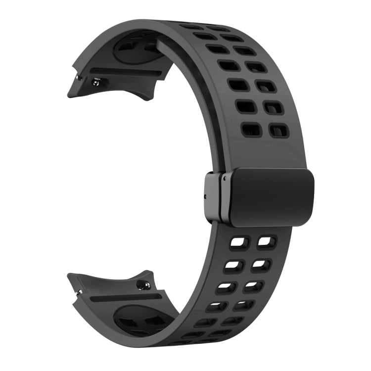 For Samsung Galaxy Watch5 Pro Double-row Hole Folding Buckle Silicone Watch Band(Black) by bashfashion