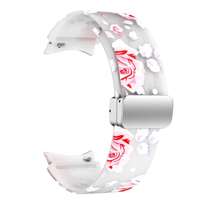For Samsung Galaxy Watch5 Magnetic Printed Silicone Watch Band(Transparent Pink Flower) by bashfashion