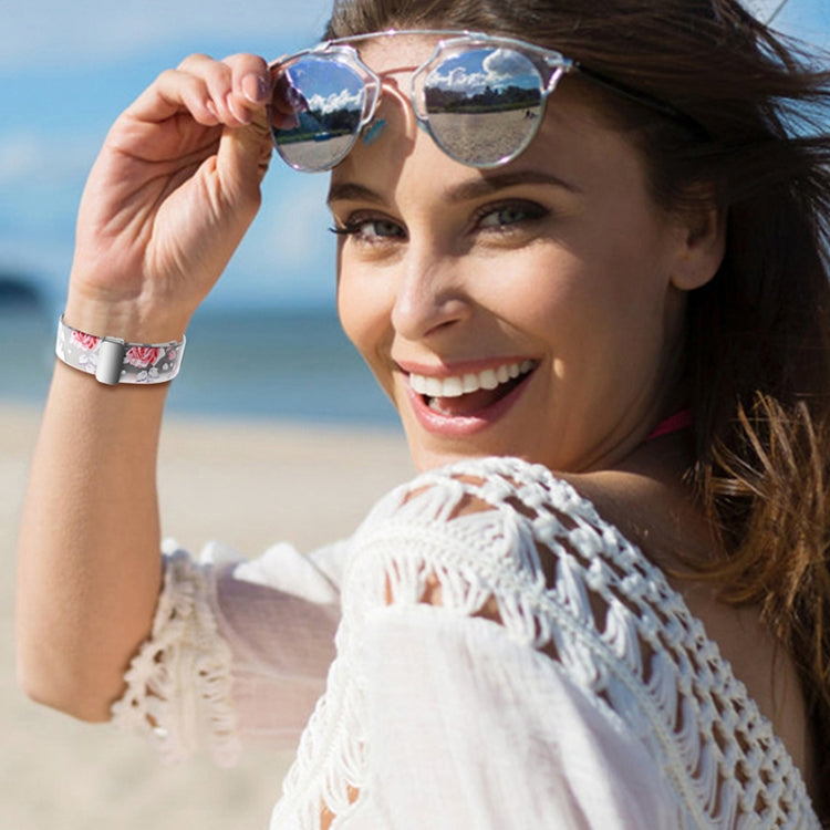 For Samsung Galaxy Watch5 Magnetic Printed Silicone Watch Band(Transparent Pink Flower) by bashfashion