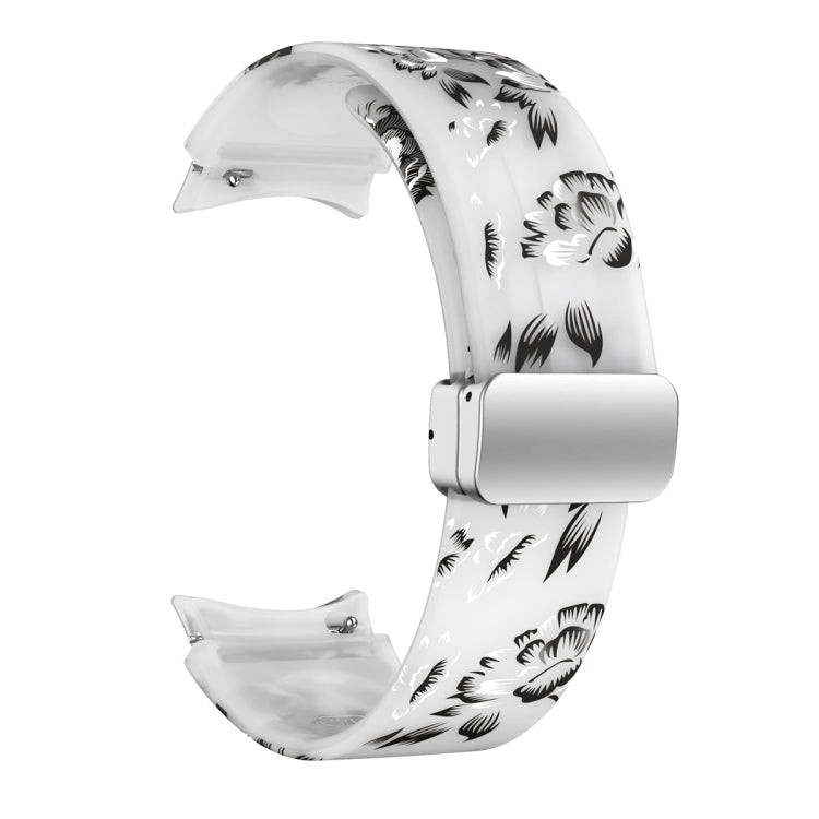 For Samsung Galaxy Watch5 Magnetic Printed Silicone Watch Band(Transparent Gray Flower) by bashfashion