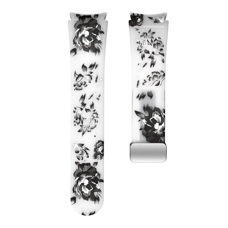 For Samsung Galaxy Watch5 Magnetic Printed Silicone Watch Band(Transparent Gray Flower) by bashfashion