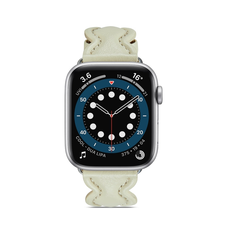 Genuine Leather Breathable Watch Band For Apple Watch Series 9&8&7 41mm / SE 3&SE 2&6&SE&5&4 40mm / 3&2&1 38mm(White) by bashfashion