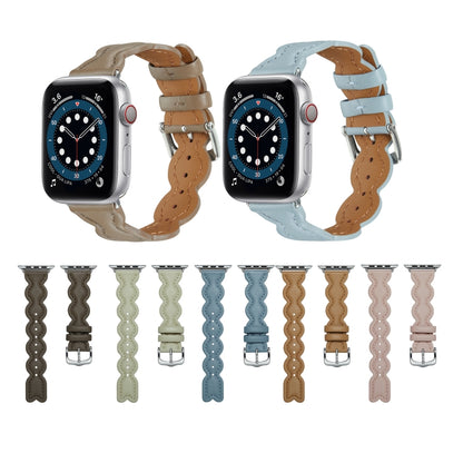 Genuine Leather Breathable Watch Band For Apple Watch Series 9&8&7 41mm / SE 3&SE 2&6&SE&5&4 40mm / 3&2&1 38mm(White) by bashfashion