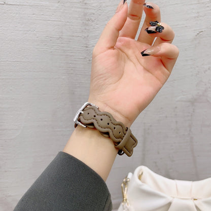 Genuine Leather Breathable Watch Band For Apple Watch Series 9&8&7 41mm / SE 3&SE 2&6&SE&5&4 40mm / 3&2&1 38mm(Pink) by bashfashion