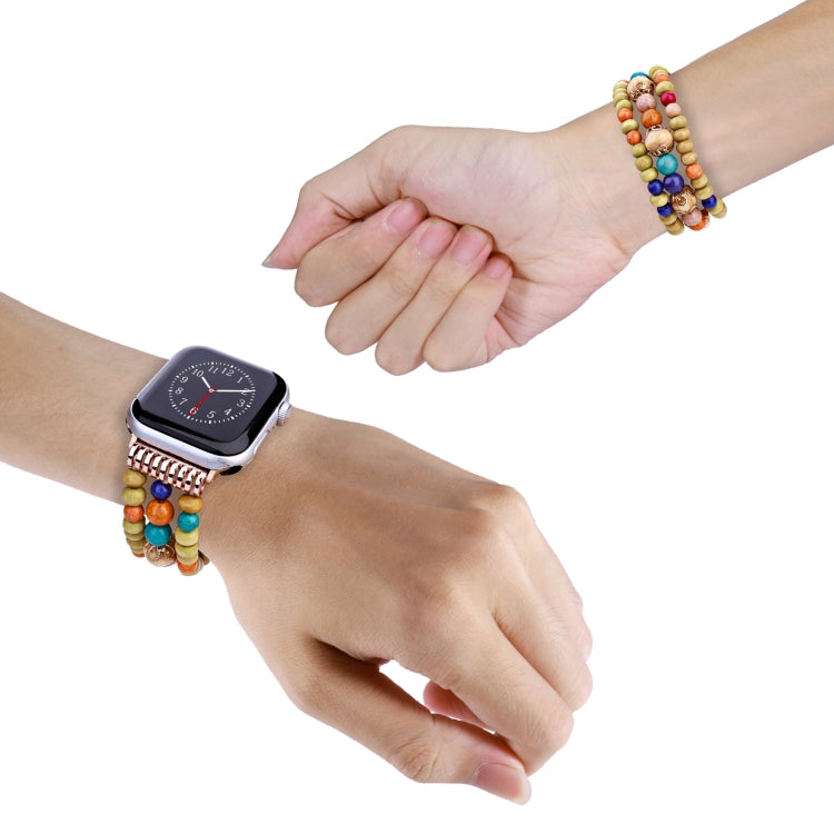 Wood Beads Watch Band For Apple Watch Series 9&8&7 41mm / SE 3&SE 2&6&SE&5&4 40mm / 3&2&1 38mm(3-row Colorful Beads) by bashfashion