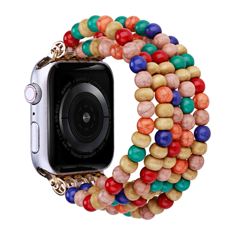 Wood Beads Watch Band For Apple Watch Series 9&8&7 41mm / SE 3&SE 2&6&SE&5&4 40mm / 3&2&1 38mm(5-row Colorful Beads) by bashfashion